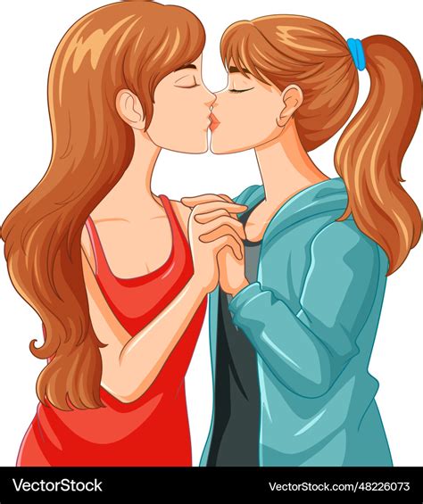 Lesbian Couple Kissing Cartoon Isolated Royalty Free Vector