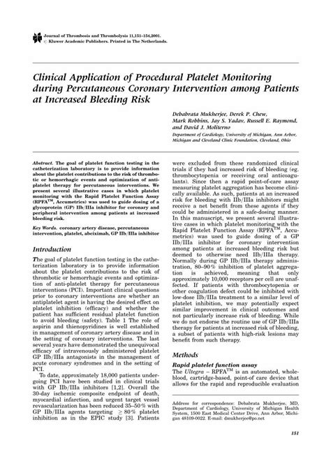 PDF Clinical Application Of Procedural Platelet Monitoring During