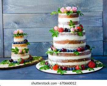 Naked Wedding Cake Decorated Berries Flowers Stock Photo Shutterstock