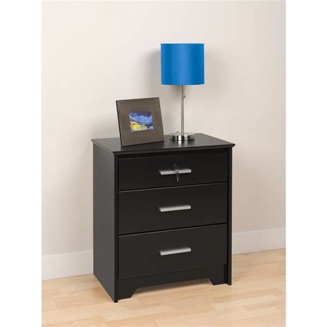 Prepac Black Coal Harbor 3 Drawer Tall And Wide Nightstand With Lock