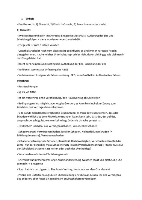 Mitschrift Familienrecht Einheit Familienrecht 1 Eherecht 2