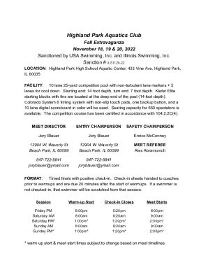 Fillable Online Highland Park Aquatics Club Hosted Meets HPAC Fax