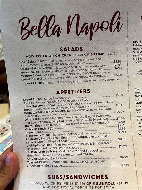 Menu at Bella Napoli pizzeria, Cumberland