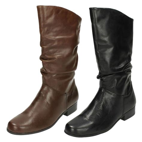 Ladies Leather Collection Pull Up Calf Length Boots