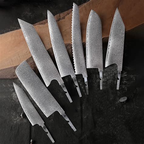 TURWHO 1 7PCS Japanese Hand Forged Chef Knives Blank Blade DIY Damascus