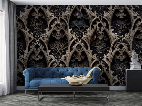 Gothic Damask Peel And Stick Wallpaper Dark Victorian Etsy