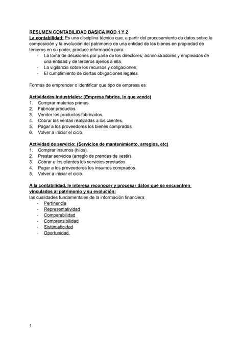 Resumen Contabilidad Basica MOD 1 Y 2 RESUMEN CONTABILIDAD BASICA MOD