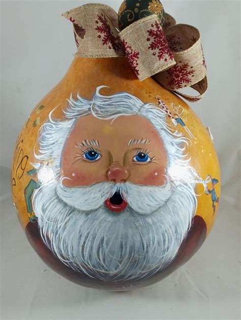 Caring For Santa Is A Hand Painted Gourd Etsy In Hand Painted