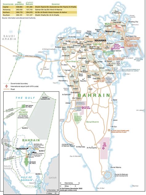 Bahrain governorate populations and oil infrastructure | Gulf States ...