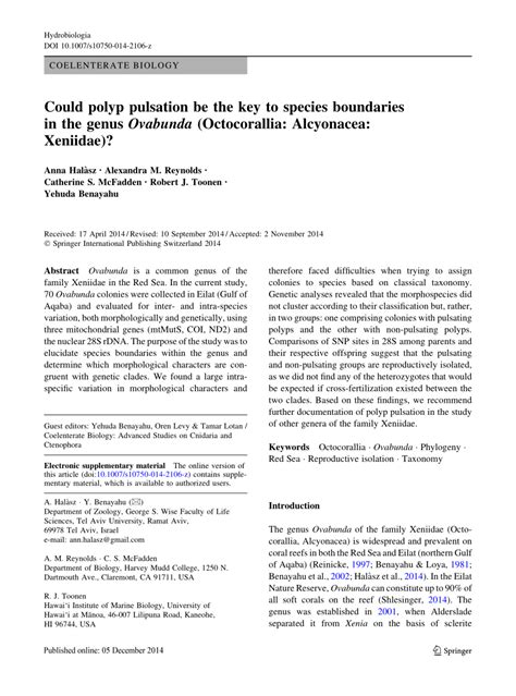 (PDF) Could polyp pulsation be the key to species boundaries in the genus Ovabunda (Octocorallia ...