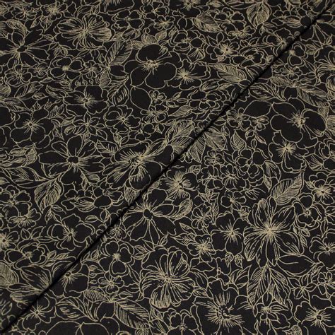 Gabardine Coton Lasthanne Fleuri Beige Fond Noir Vendu Au M Tre