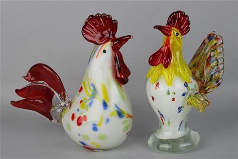 Lot TWO MURANO GLASS ROOSTERS