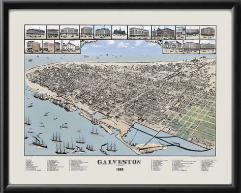 Galveston Tx 1885 Restored Map Vintage City Maps