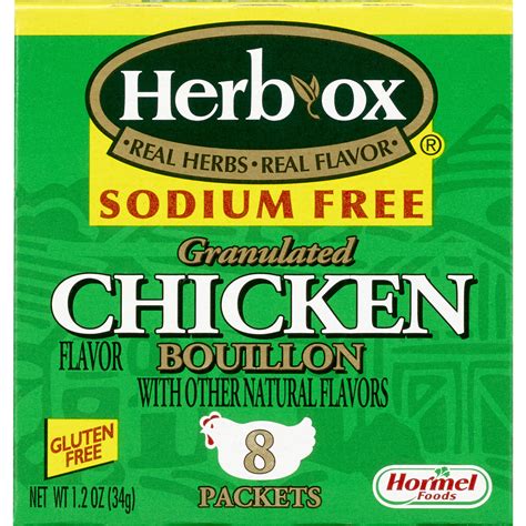 HERB-OX Instant Sodium Free Chicken Bouillon Packets, Shelf Stable, 1.2