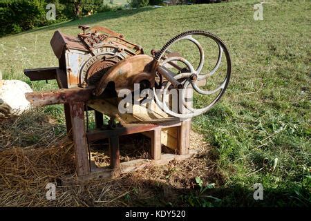 Old Hand Driven Threshing Machine Stock Photo Alamy