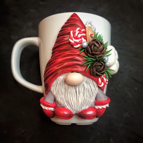 Christmas Gnome Holiday Gnome Custom Gnome Mug Polymer Clay Etsy