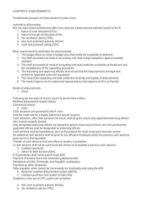 Chapter 5 Government Accounting Summary - CHAPTER 5: DISBURSEMENTS