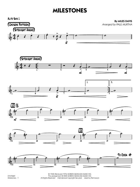 Milestones Arr Paul Murtha Alto Sax 1 By Miles Davis Sheet Music