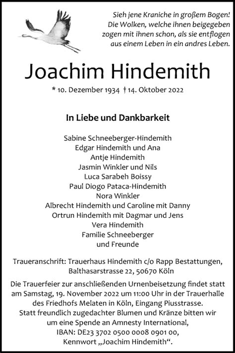 Traueranzeigen Von Joachim Hindemith Wirtrauern