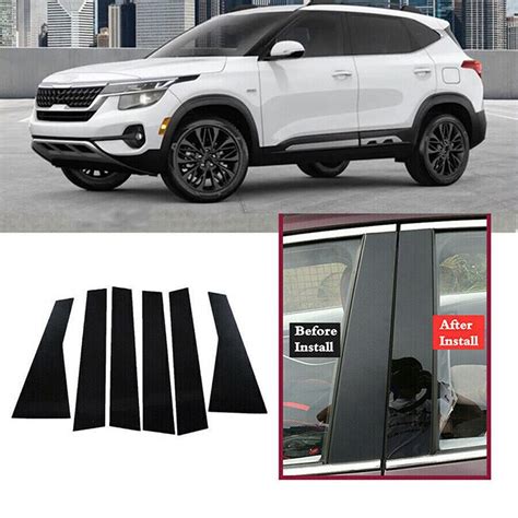 6Pcs Set Car Pillar Posts For KIA Seltos 2020 2023 Glossy Piano Black