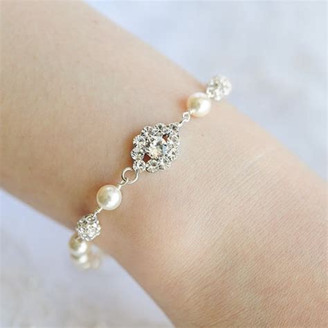 Bridal Bracelet Swarovski Pearl Wedding Bracelet Crystal Etsy