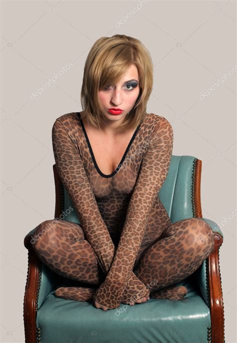 Beautiful Blonde Wearing Leopard Bodysuit 2 Stock Photo Csproductions 6243973