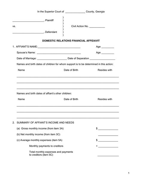 Financial Affidavit Forms Printableaffidavitform