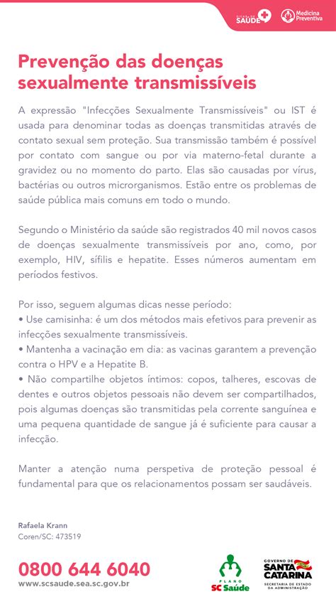 Prevenção De Infecções Sexualmente Transmissíveis Plano Sc Saúde