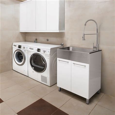 Presenza 28 In X 22 In White Freestanding Laundry Cabinet With Sink