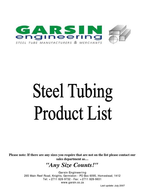 Any Size Counts! Contact Details and Tubing Size Chart | PDF | Quantity ...