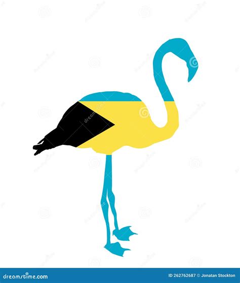 Bandeira De Bahamas Sobre A Ilustra O Da Silhueta Vetorial Flamingos