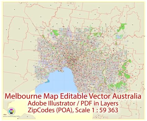 Melbourne Vector Map Australia exact City Plan all ZIPcodes areas (POA ...