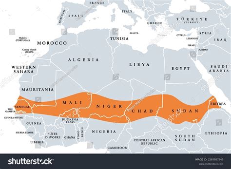 Sahel Region Africa Political Map Ecoclimatic 库存矢量图免版税2285957945