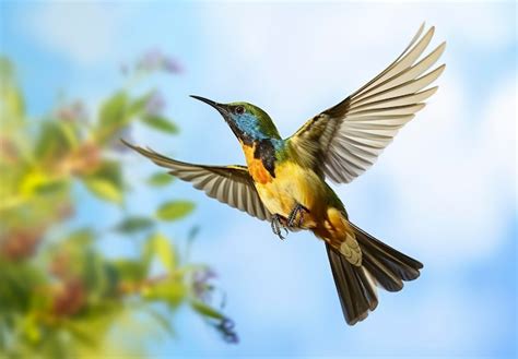 Premium AI Image Olive Backed Sunbird Yellow Bellied Sunbird Flying