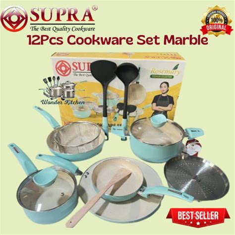 Jual Supra 12 Pcs Cookware Set White Marble I Panci Set Supra 12 Pc