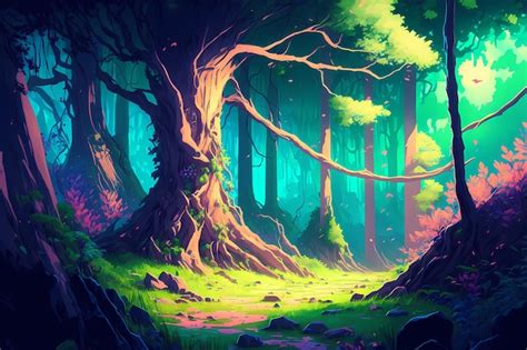 Premium Photo | Fantasy forest in anime style