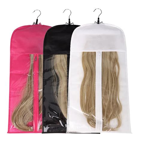 High Quality Custom Pink Zipper Hanger Hair Extensions Bag For Wig