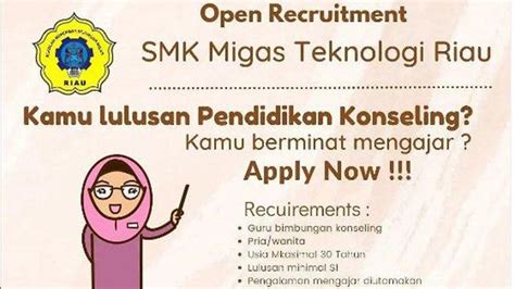 Open Recruitmen Smk Migas Teknologi Riau Posisi Guru Bk Info Lowongan