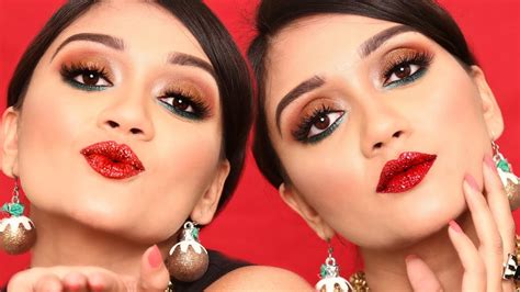 Christmas Eve Party Makeup Tutorial Glitter Lips Youtube