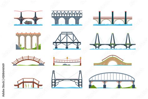 Bridges. Wooden iron aqueduc with column modern architectural objects ...