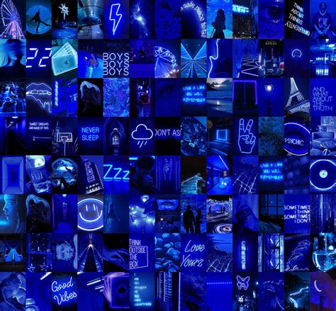 100 Blue Aesthetic Digital Collage Kit Dark Blue Wall Collage Aesthetic