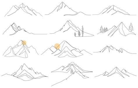 Premium Vector One Line Drawing Mountains Linear Mountain Ranges And