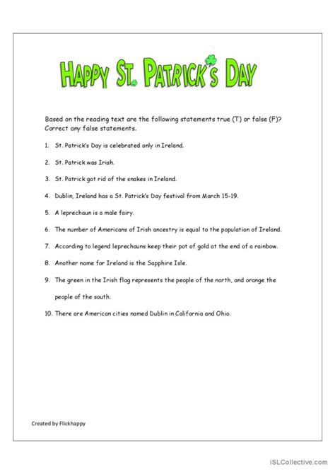 St Patricks Day Facts English Esl Worksheets Pdf And Doc