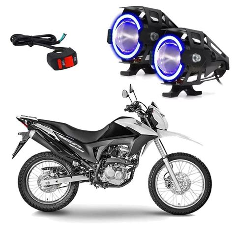 Kit Led Farol De Milha Para Moto Nxr Bros Angel Eye Azul U