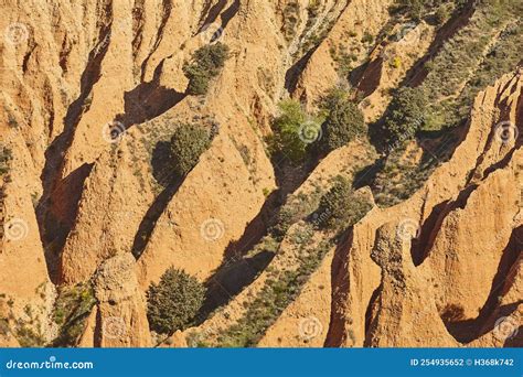 Badlands Mountain Valley Eroded Landscape Las Carcavas Spain Stock