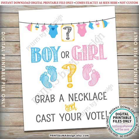 Gender Reveal Party Sign Boy Or Girl Grab A Necklace And Cast Your