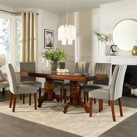 Chatsworth Extending Dining Table And 8 Salisbury Chairs Dark Solid Hardwood Grey Classic Velvet