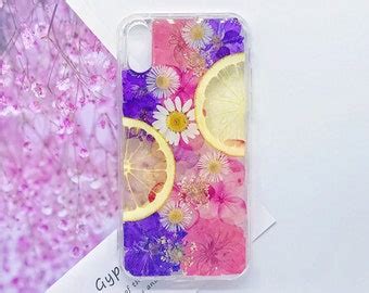 Handmade Real Pressed Violet White Dried Flower Iphone Case Etsy