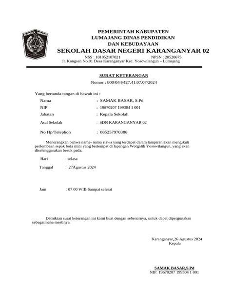 surat ijin sepak bola