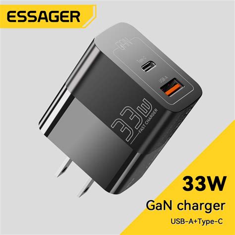 Essa Essager Carregador USB C 33W GaN Tipo PD Carregamento Rápido Para